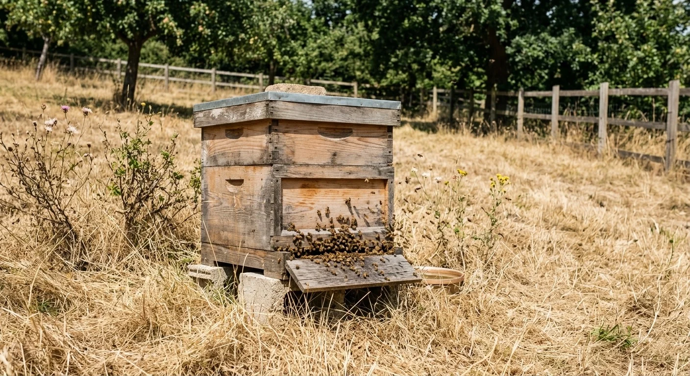 backyard beehive in midsummer during July nectar dearth