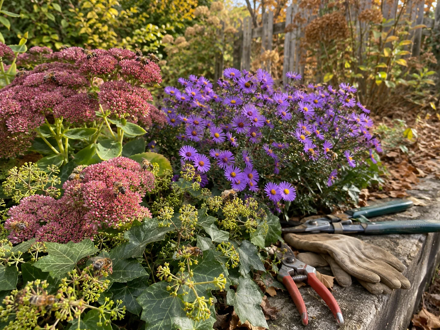 late autumn flowers bees need before fall garden cleanup