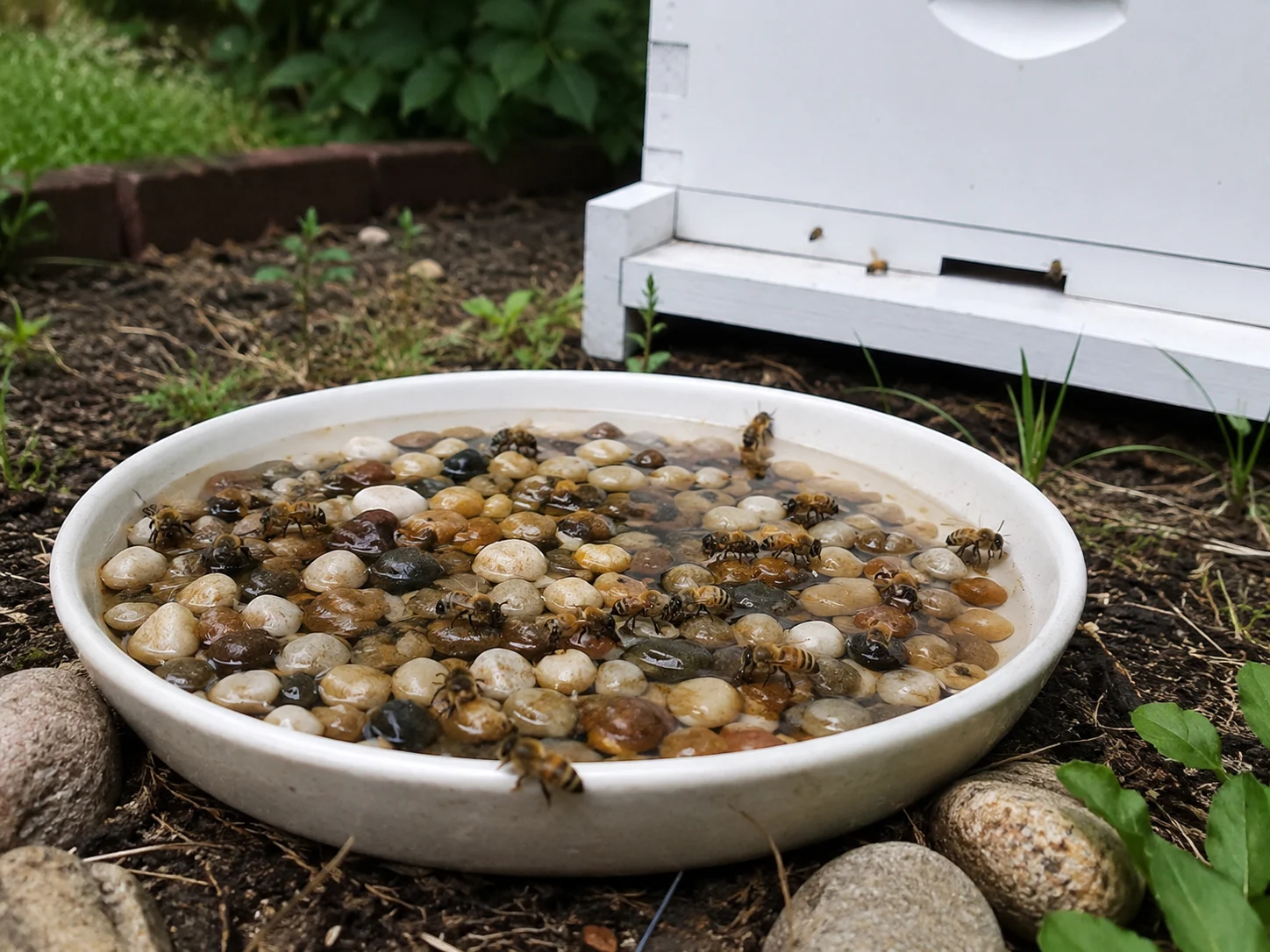 bee water source near backyard beehive to prevent bees visiting neighbor pool