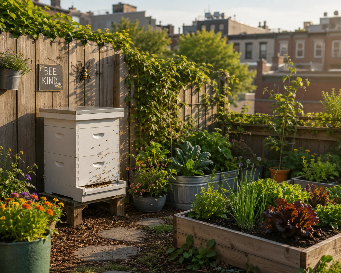 small garden urban beekeeping backyard beehive under 50 square meters city lot