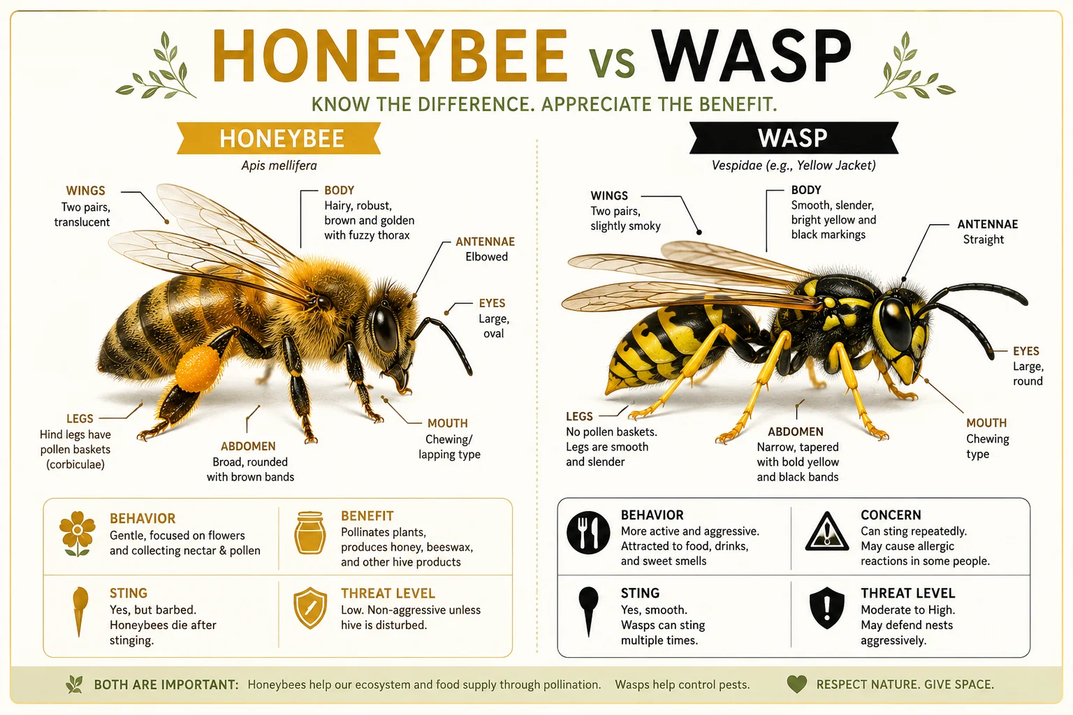 honeybee vs wasp physical differences illustrated identification chart
