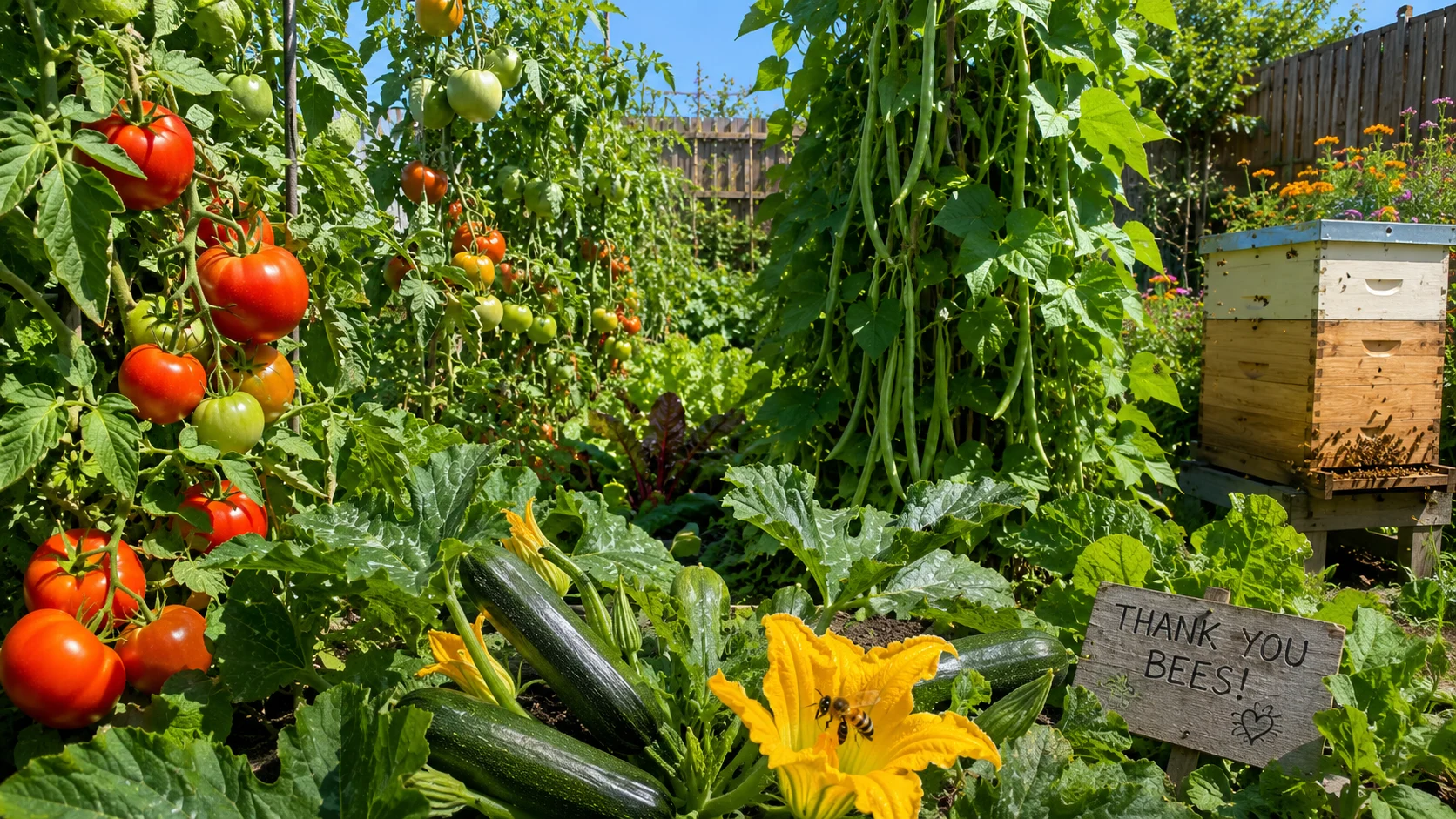 neighbor's vegetable garden improved pollination backyard beehive community benefit urban beekeeping productivity