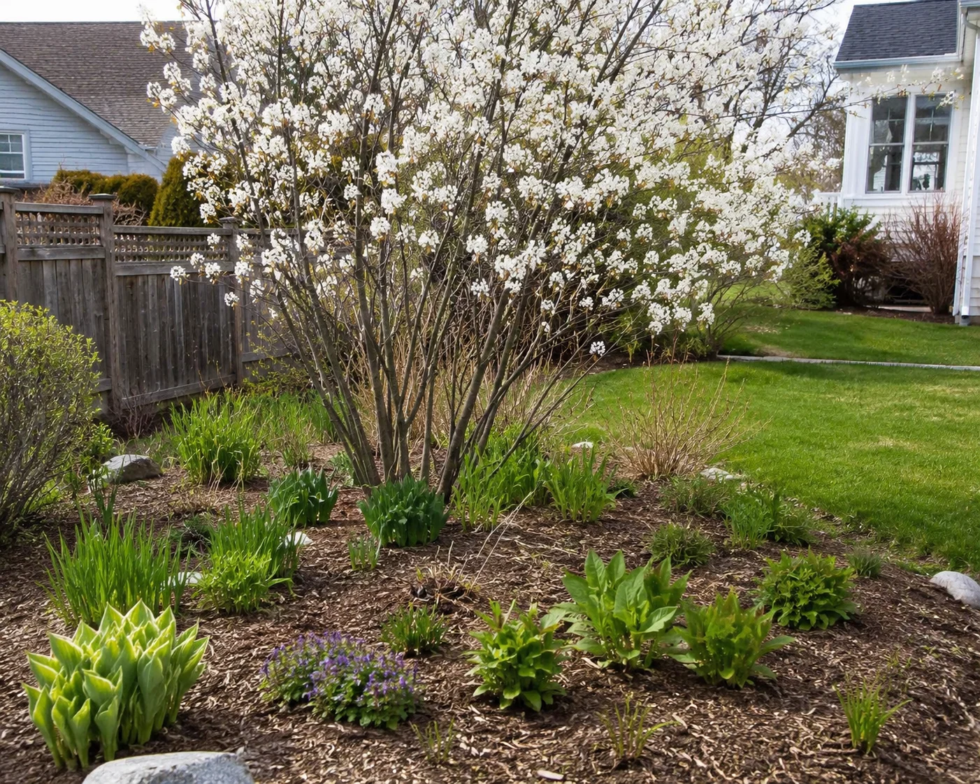 flowering serviceberry as an early spring anchor for a beginner bee garden