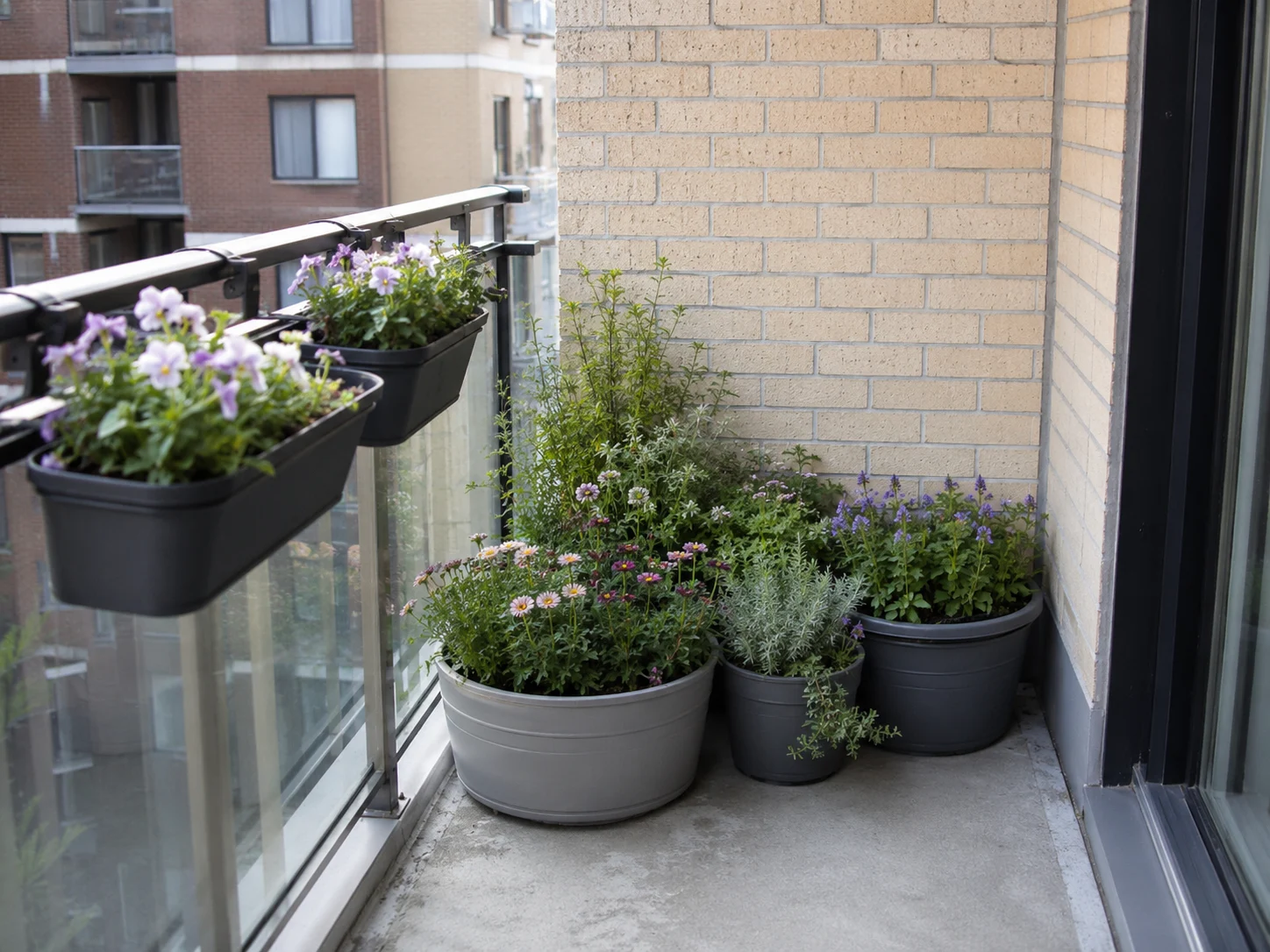 wind-safe container pollinator garden design for an exposed balcony
