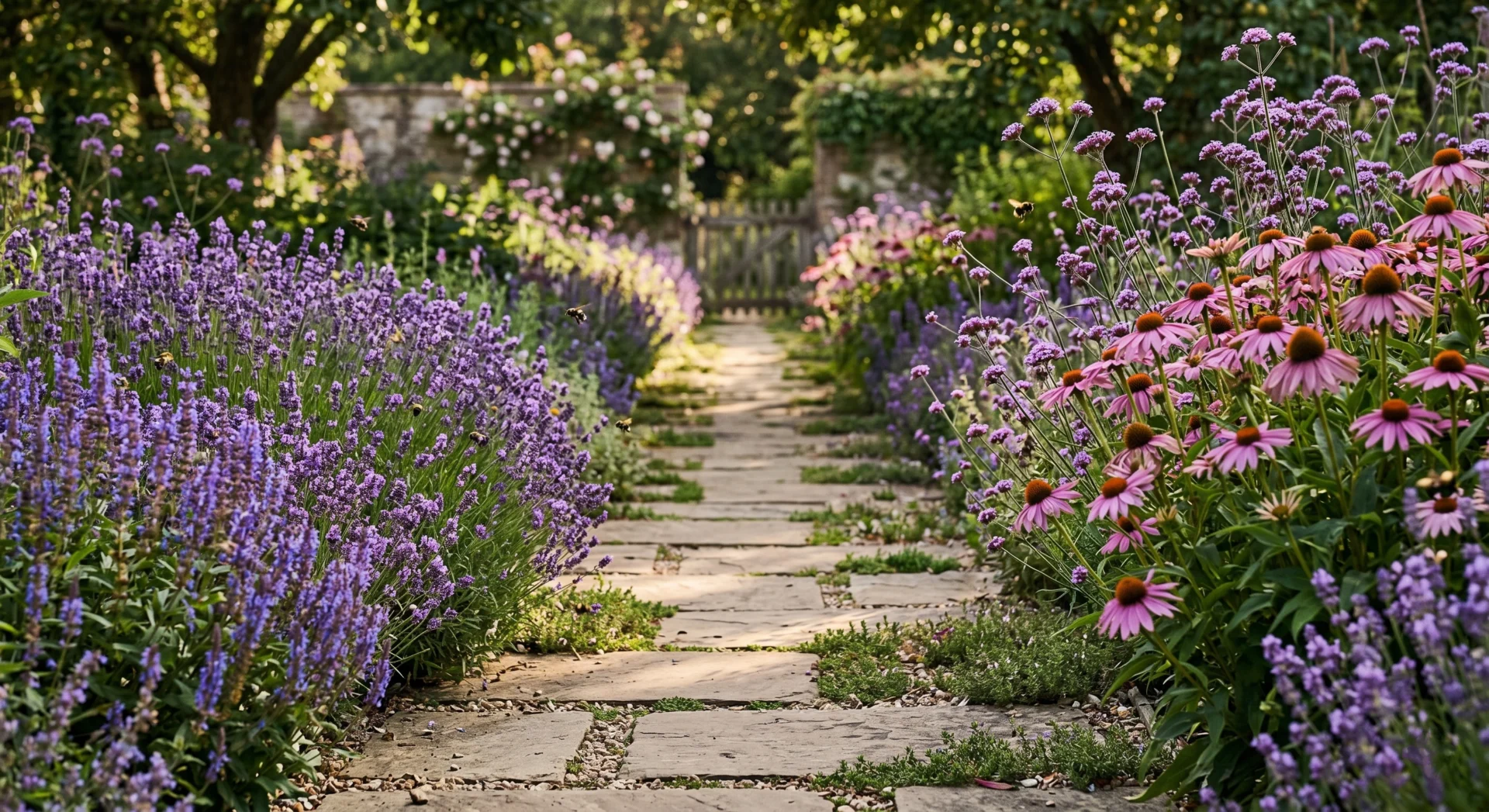 garden scent corridor drift planting path lavender salvia echinacea verbena bees foraging along pathway