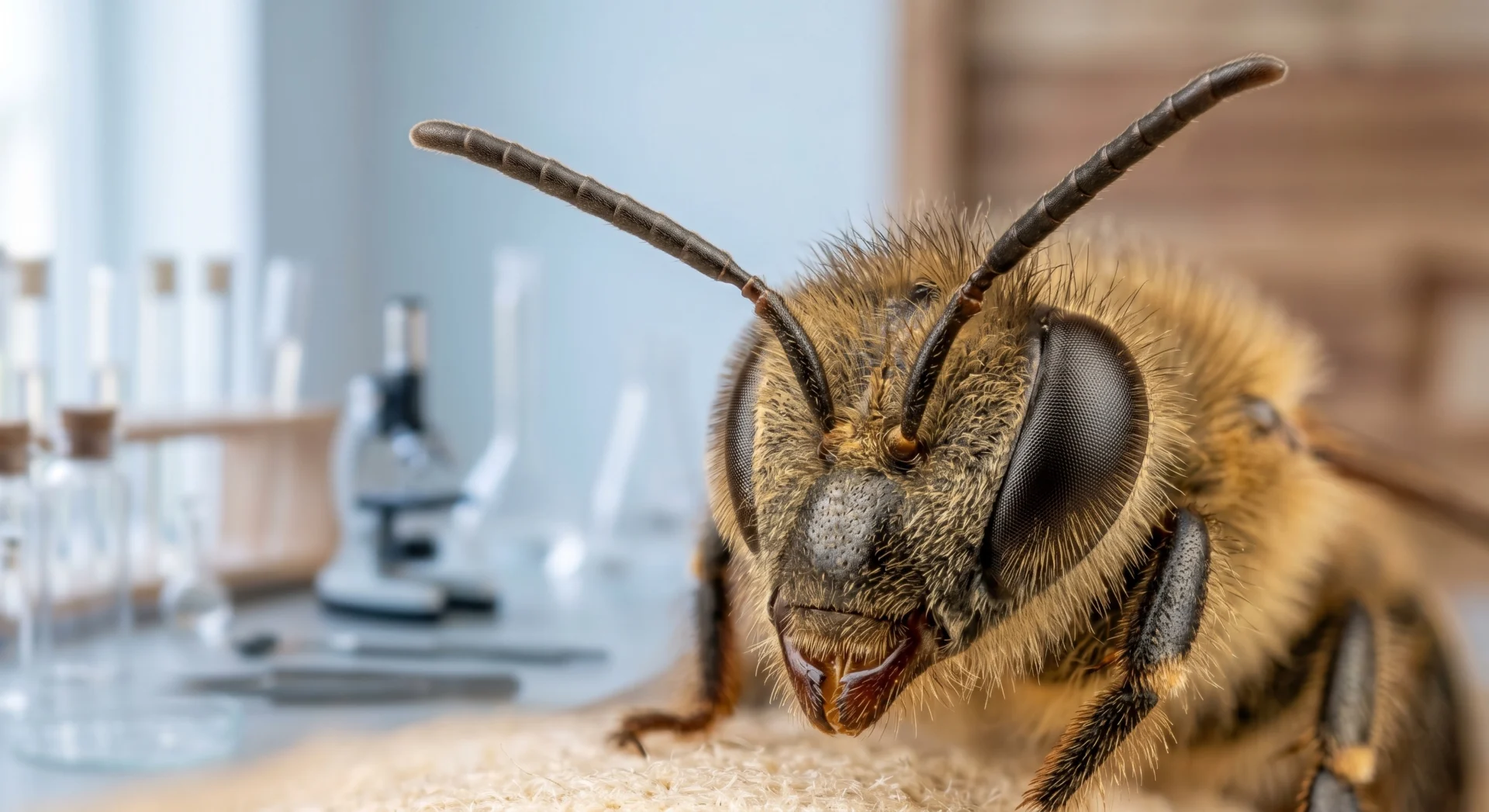 honeybee olfactory system cancer detection research close-up macro antennae compound eyes scientific