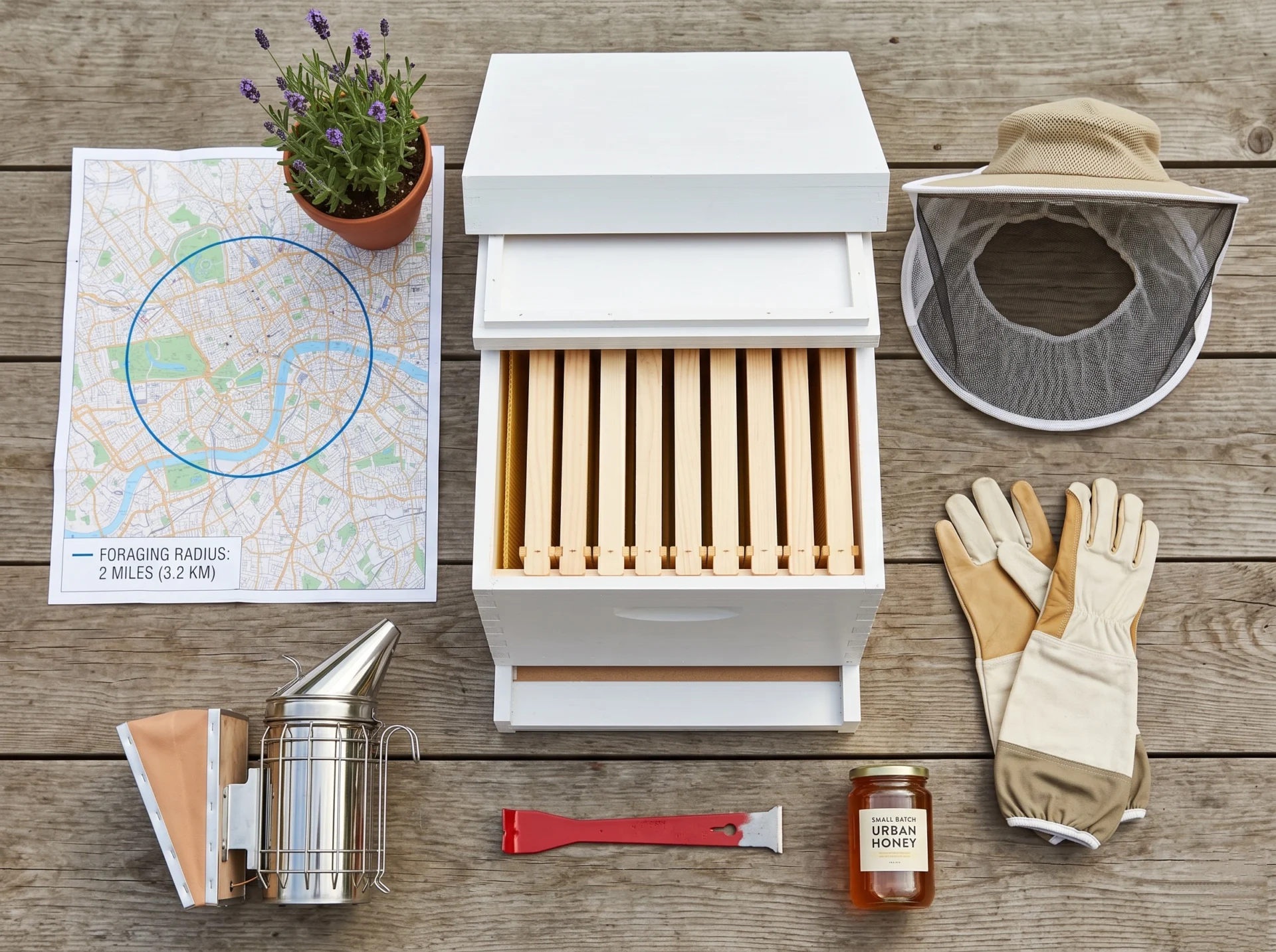 small space beekeeping starter kit complete setup 8-frame hive tools equipment urban beekeeper checklist