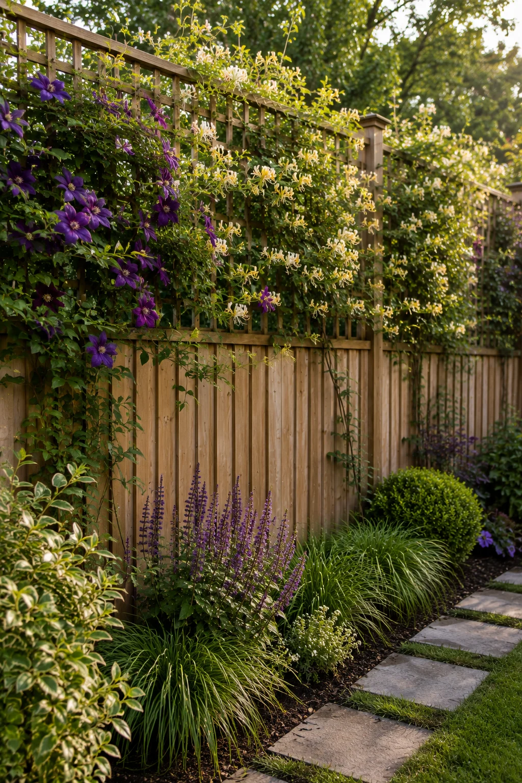 trellis fence extension backyard privacy climbing plants clematis honeysuckle screening height