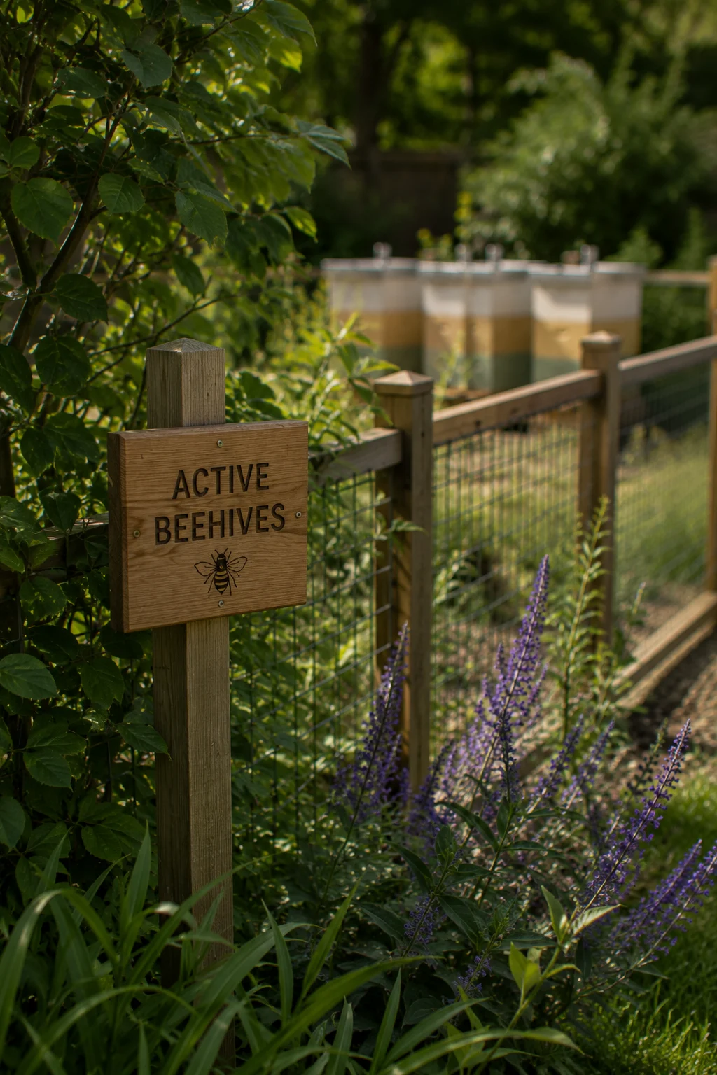 backyard beehive warning sign setup idea