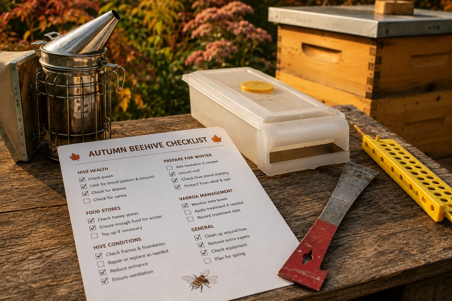 Practical checklist to prepare beehive for autumn