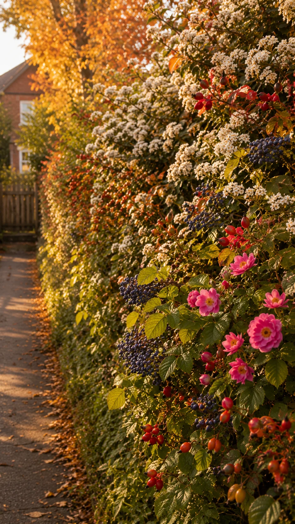 flowering hedge front garden boundary landscaping privacy screen curb appeal seasonal interest