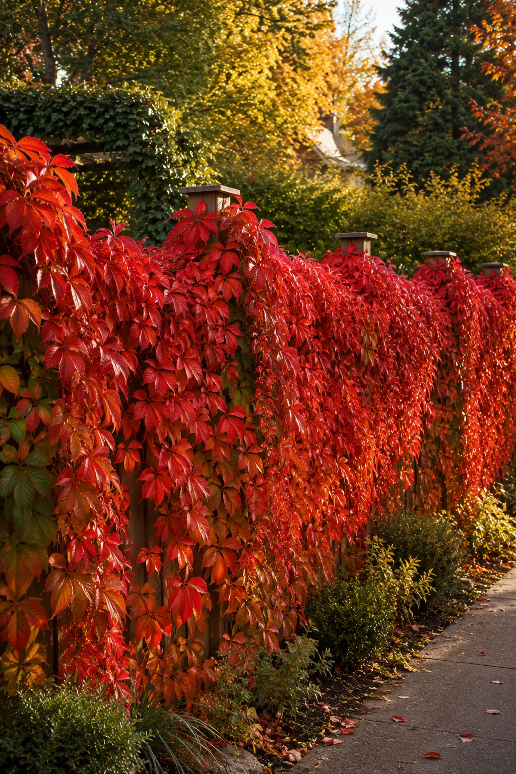 Virginia creeper fence coverage backyard privacy climber autumn colour dense screening