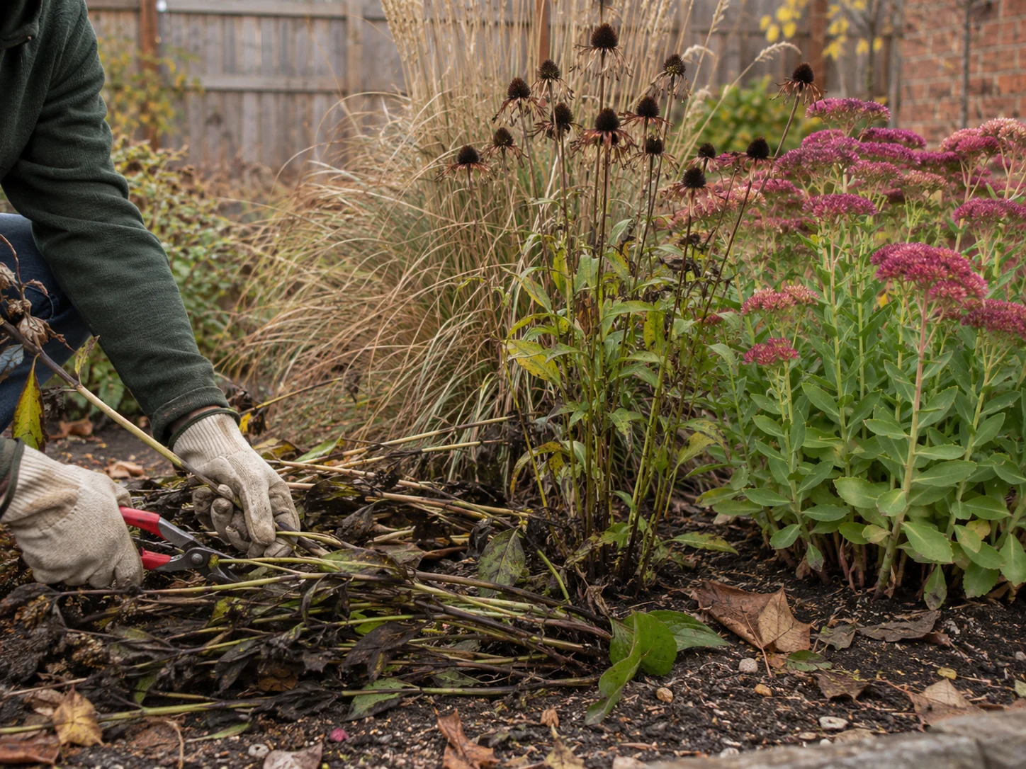 Selective late summer border cleanup before autumn