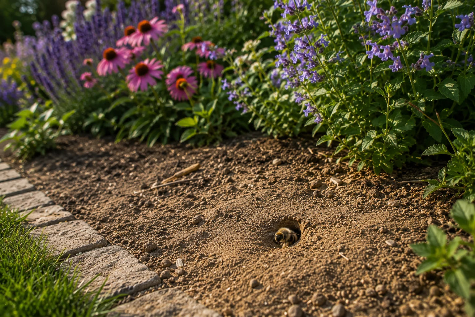 bare soil patch bee garden design ground nesting bees mining bee nest tunnel sunny garden habitat