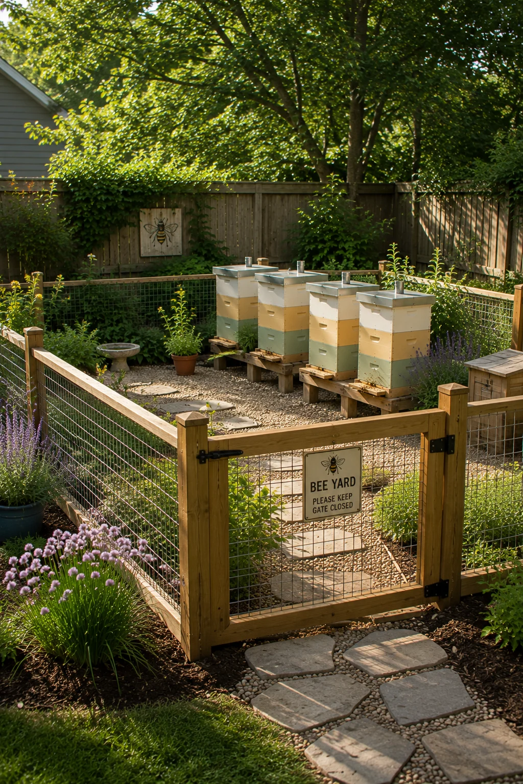 fenced apiary perimeter backyard beekeeping setup