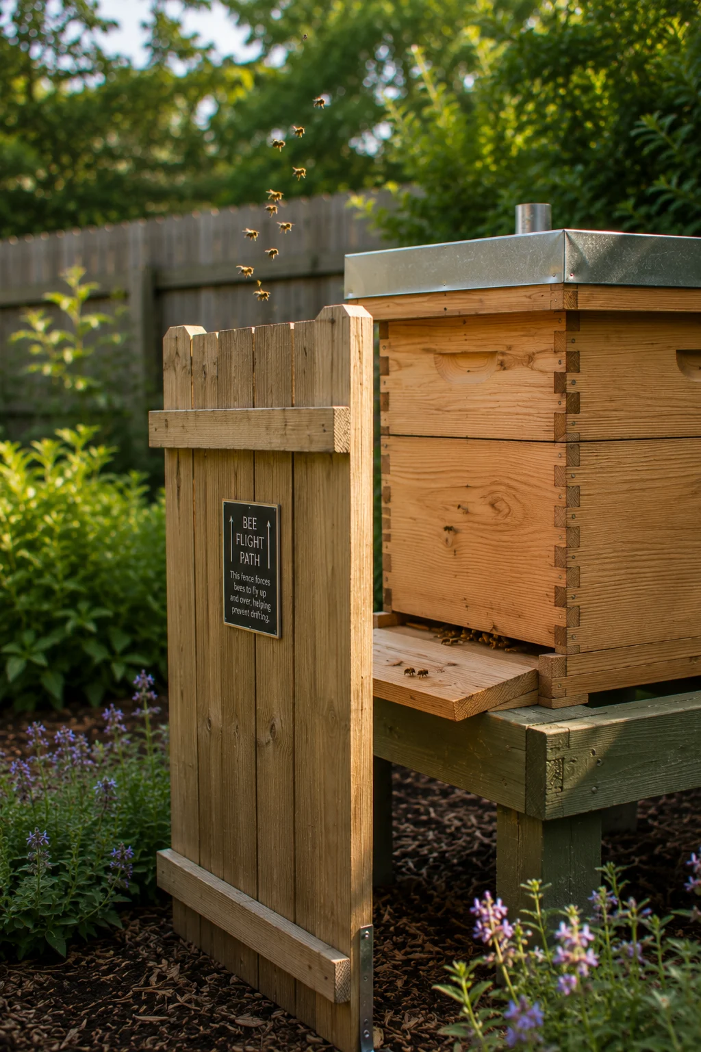 fly up barrier fence for backyard beehive setup