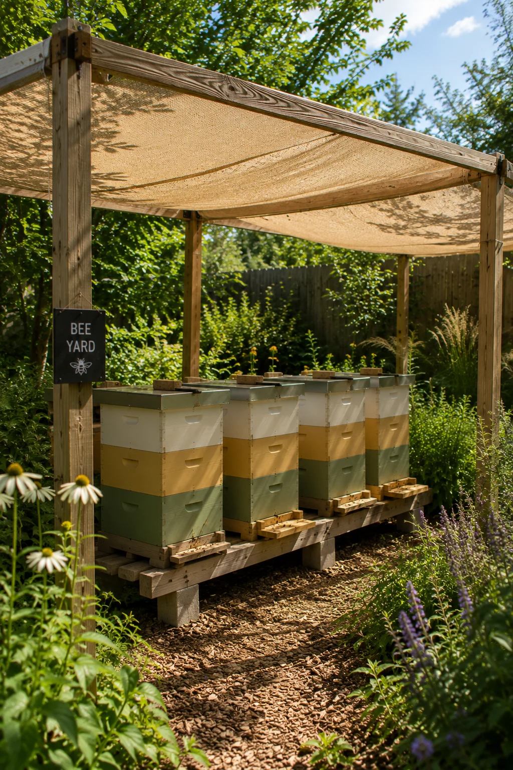 shade structure over beehives heatwave setup idea