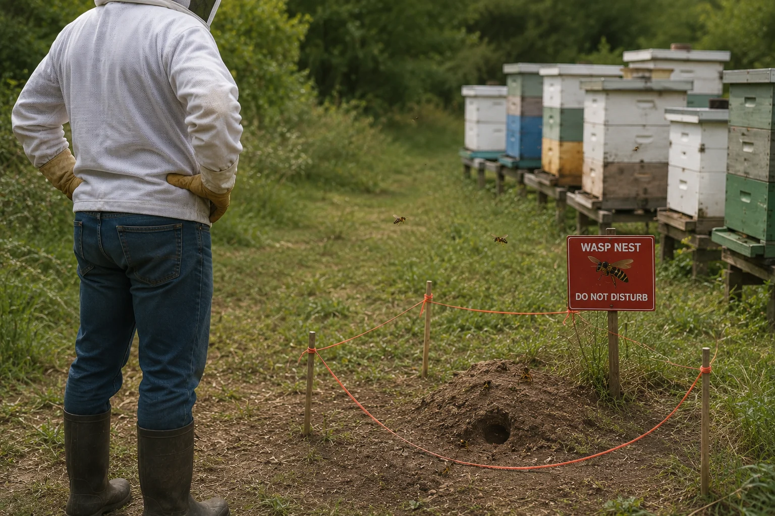 safe wasp nest management near beehive without spraying hive entrance