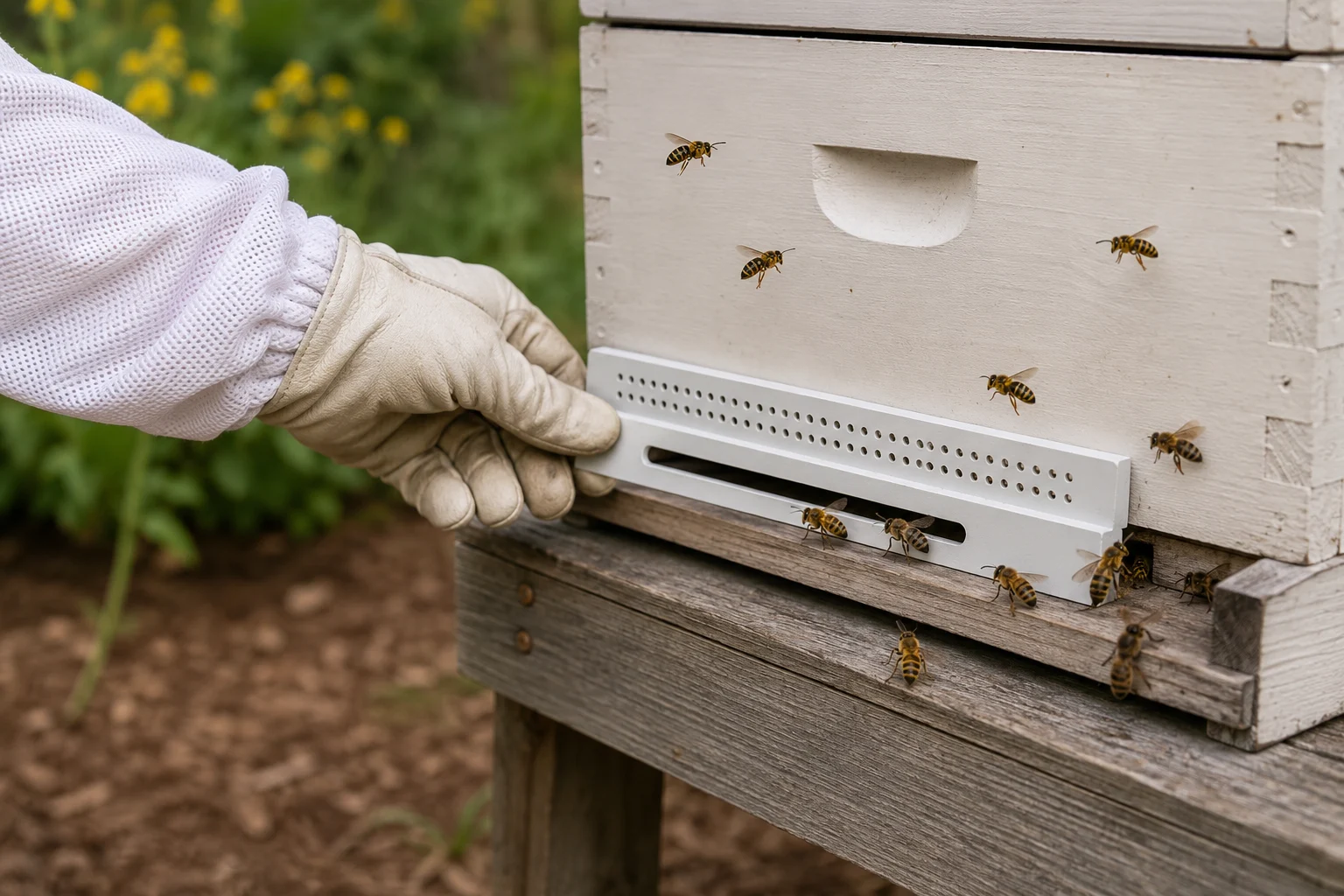 reducing hive entrance to protect beehive from wasps in late summer