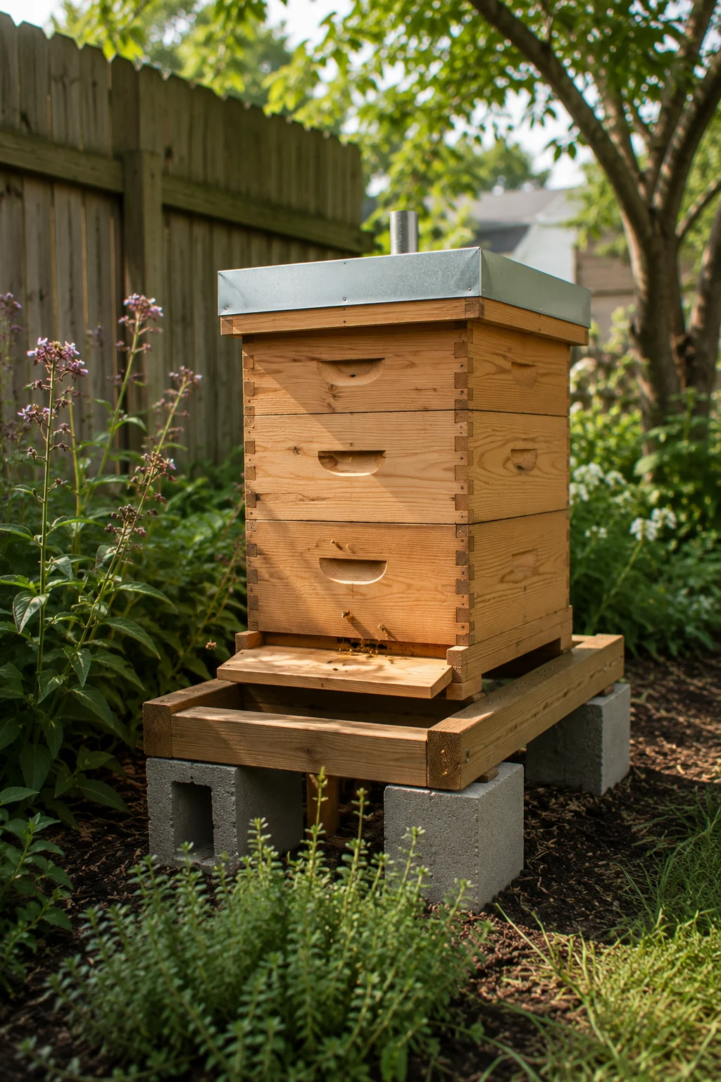 elevated beehive stand backyard beekeeping setup idea