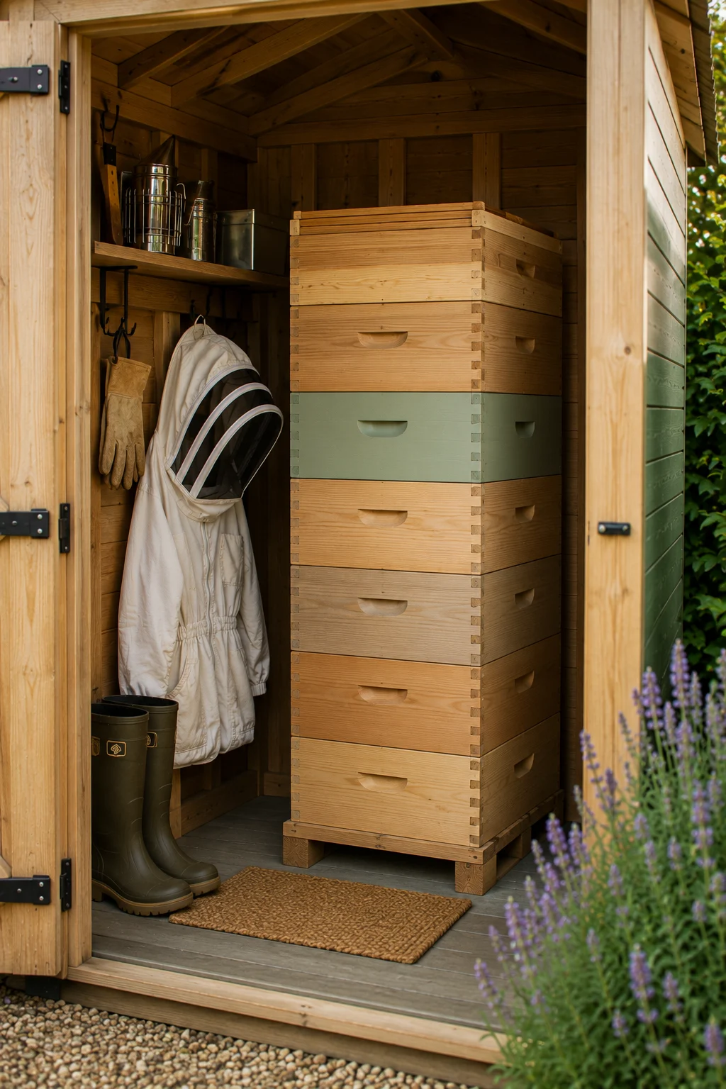 dry storage shed for spare beehive supers setup idea
