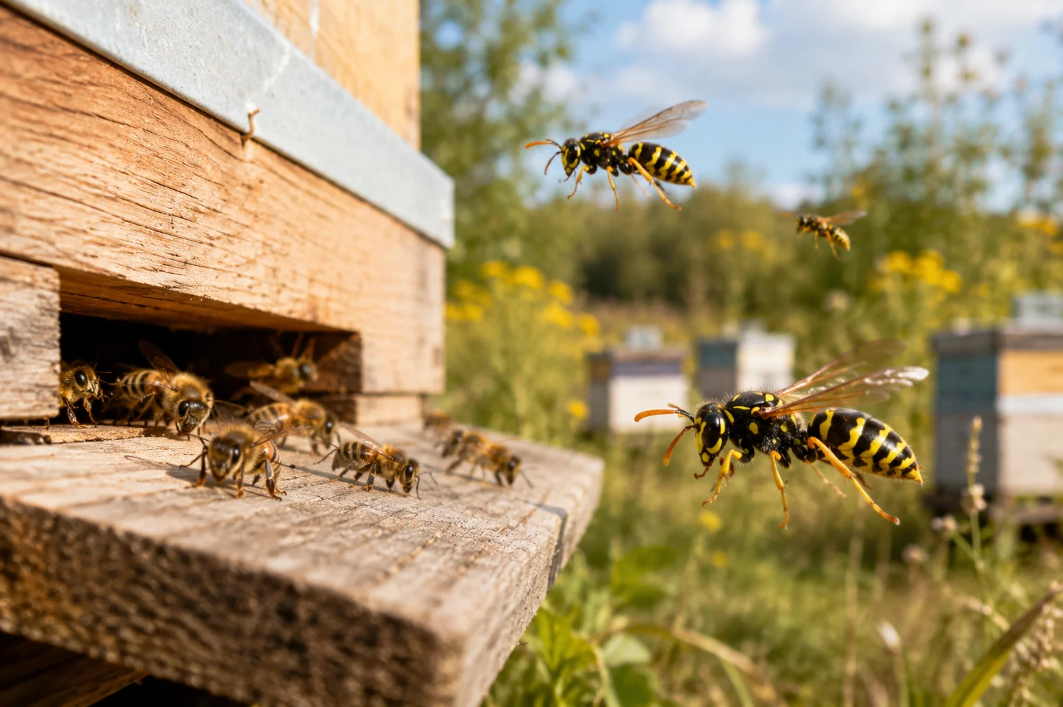 identifying wasps around a beehive compared with honey bees