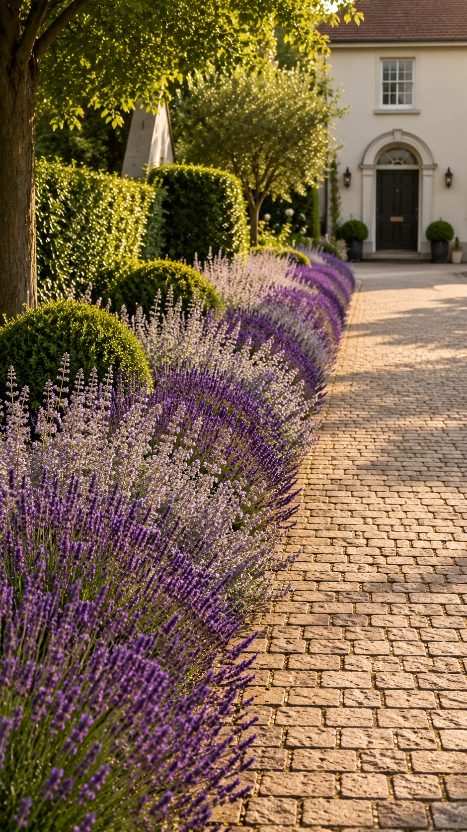 driveway edge planting lavender catmint front yard landscaping curb appeal low maintenance