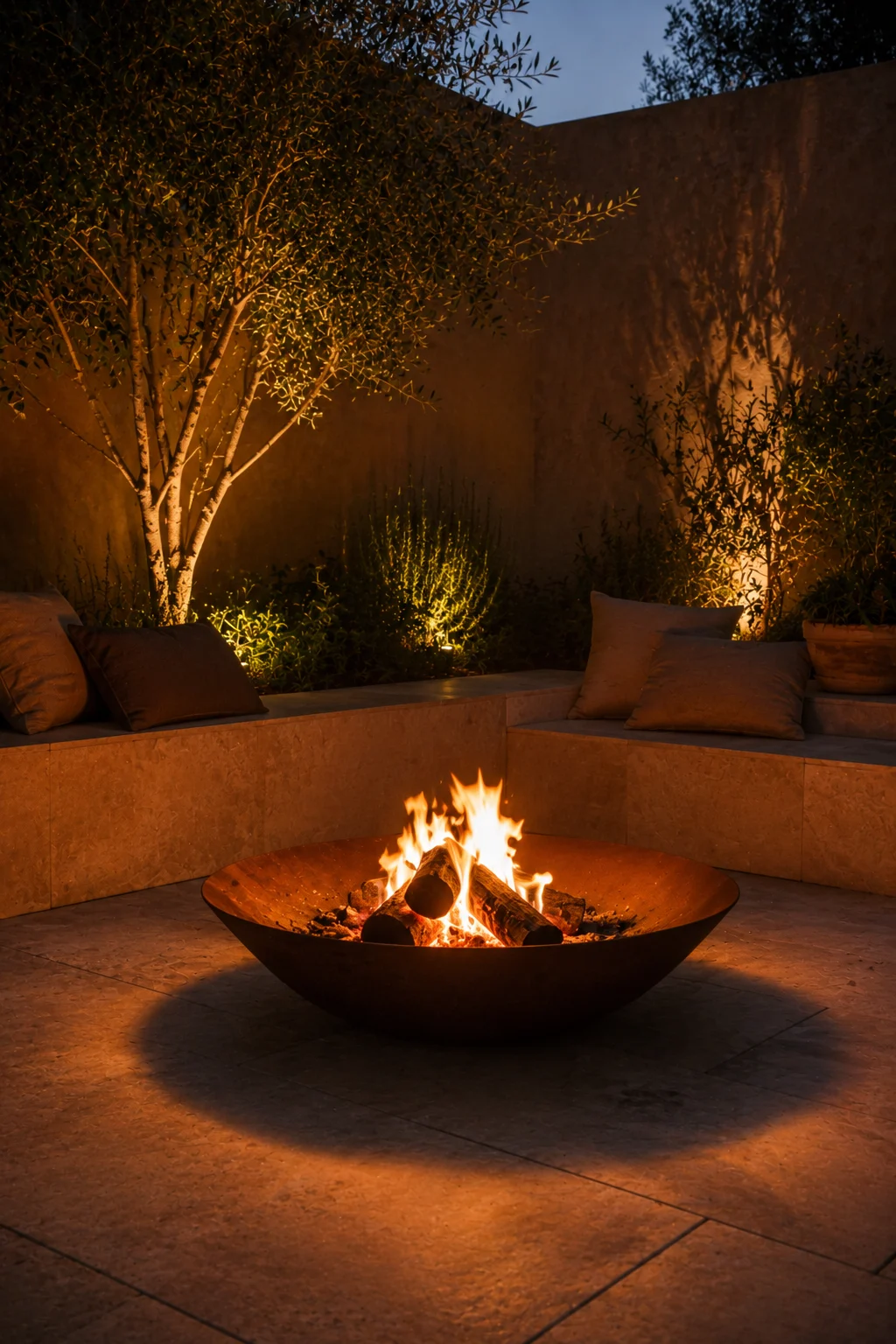 fire pit fire bowl courtyard garden idea