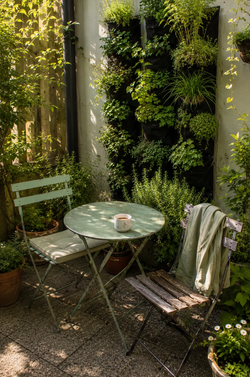 bistro dining nook with vertical greenery small garden idea