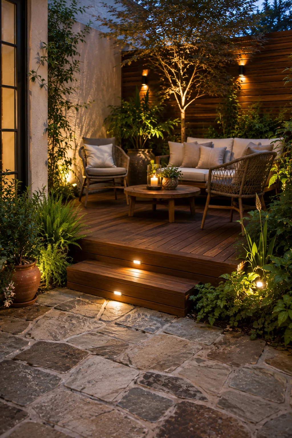 raised deck platform small patio timber level change outdoor room architecture design