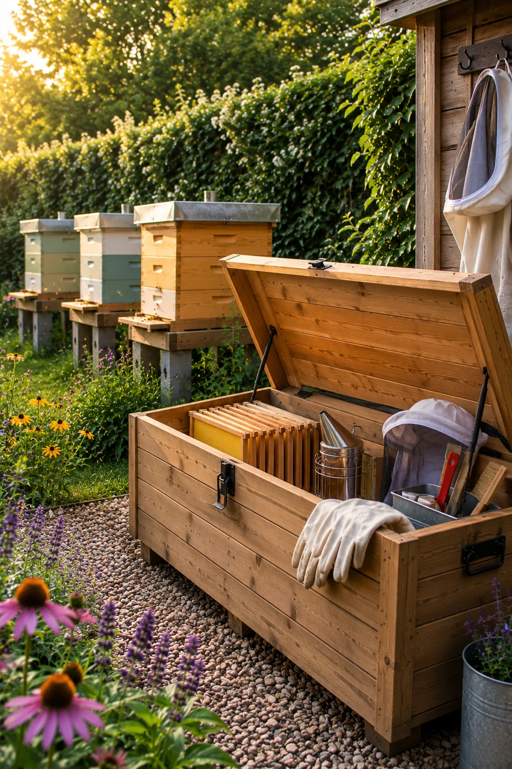 beekeeping equipment storage box apiary setup idea