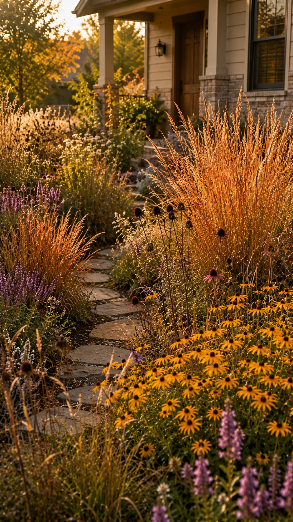 pocket prairie native plants front yard landscaping little bluestem coneflower black eyed Susan curb appeal