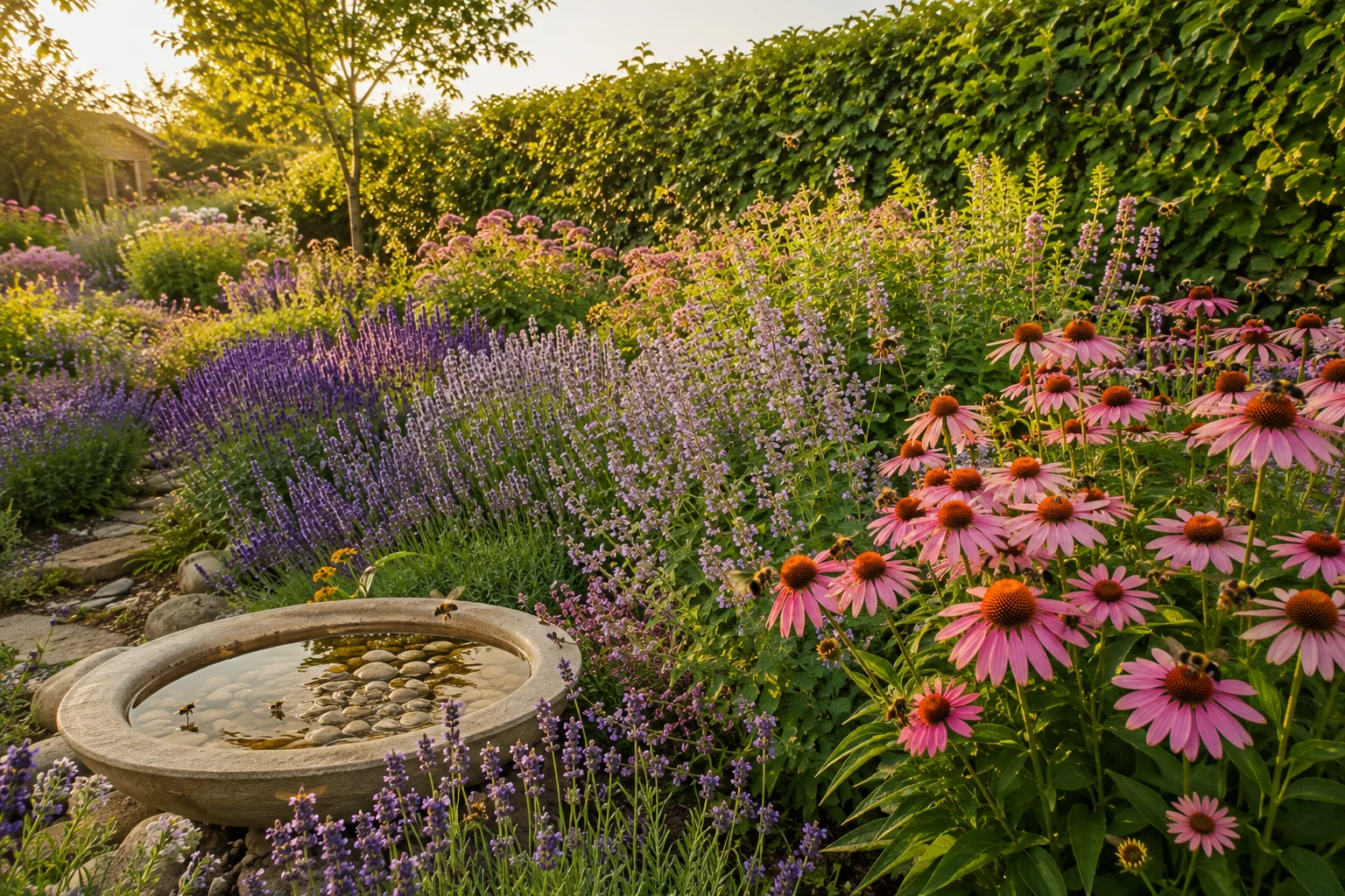 bee garden design ideas full yard pollinators lavender echinacea catmint living fence bee bath summer