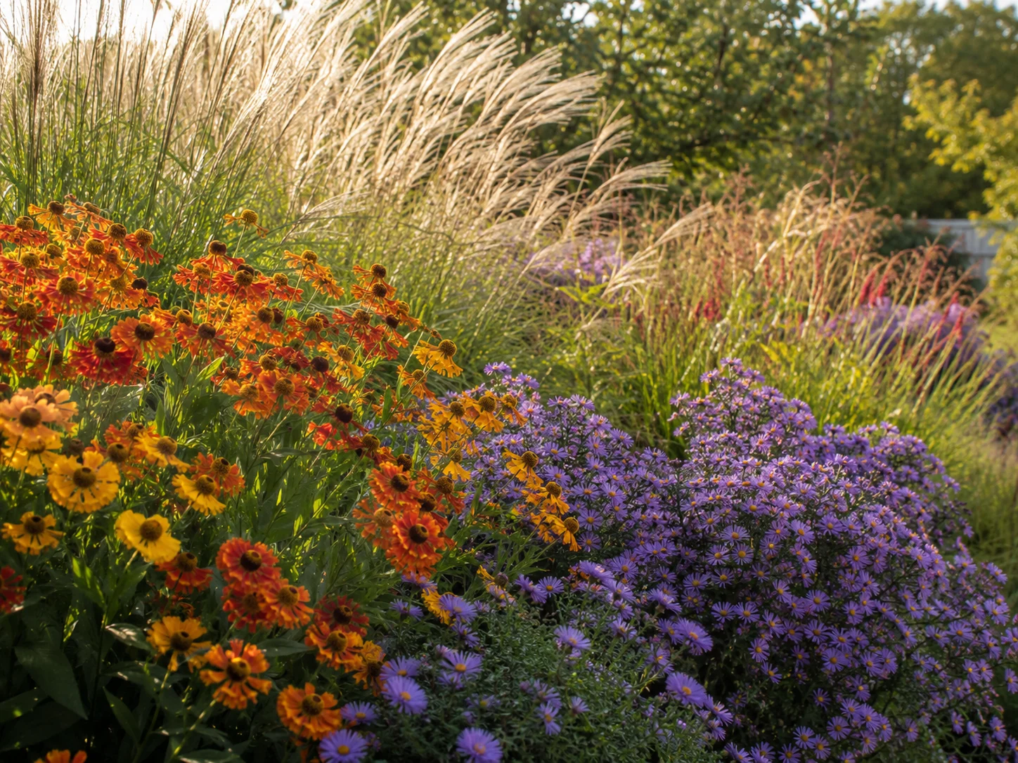 Warm colored late summer flowers for a long blooming garden border
