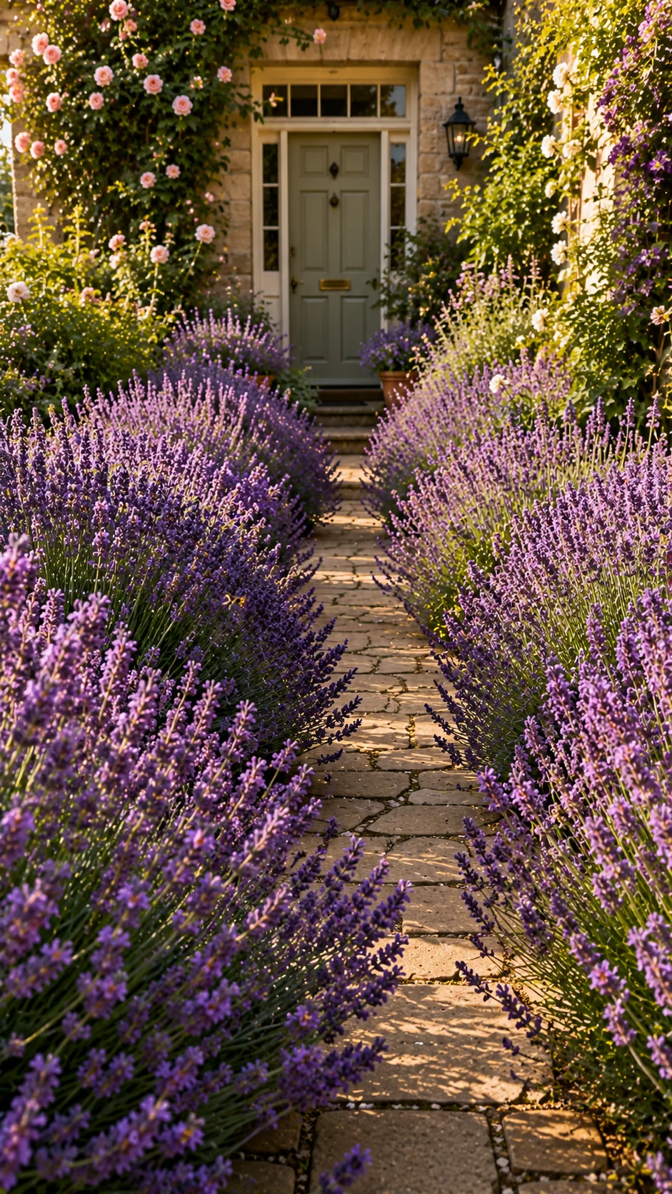 lavender lined front path garden landscaping fragrant purple bloom summer curb appeal