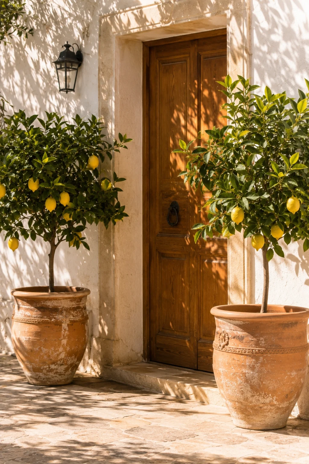 potted citrus tree Mediterranean garden idea