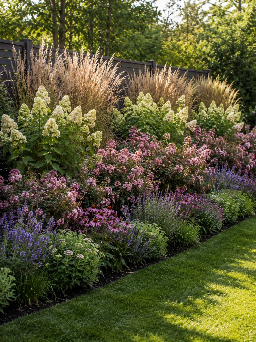 layered planting privacy backyard boundary three layers grasses shrubs perennials depth visual screen