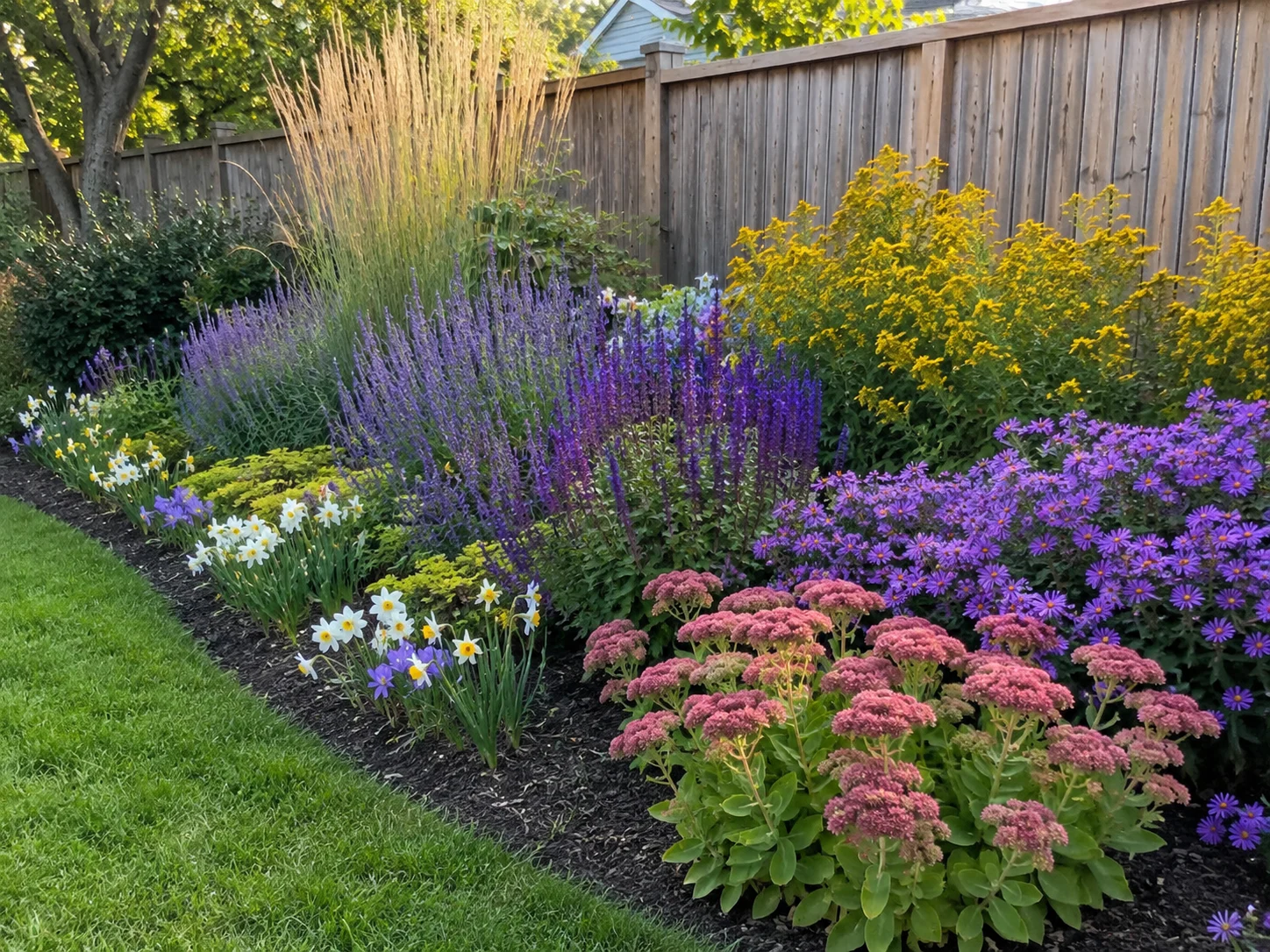 Continuous bloom calendar for a bee-friendly pollinator garden