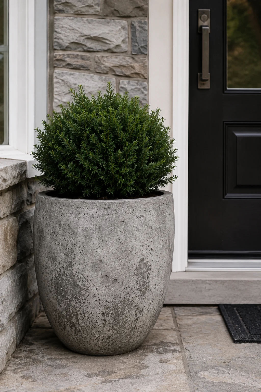 single oversized concrete planter front door idea.