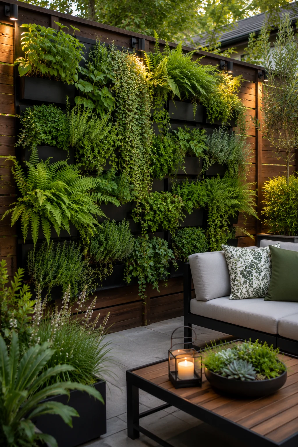 green wall panel backyard privacy living wall ferns herbs vertical garden fence screening