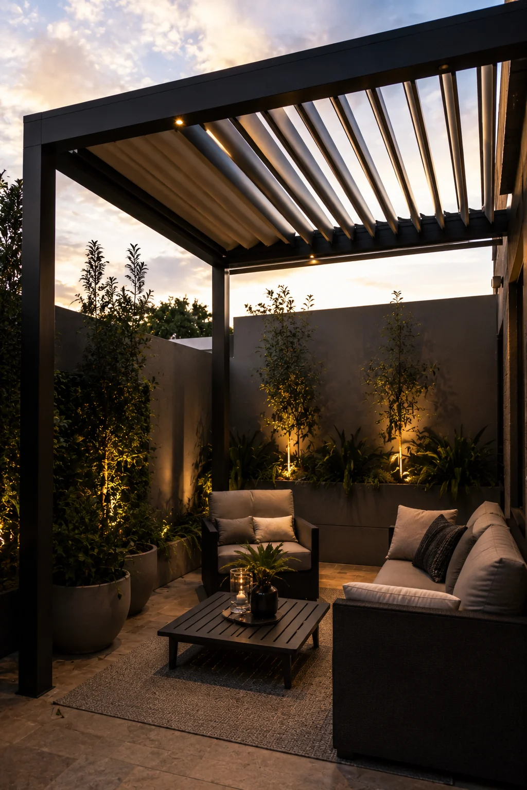 pergola with retractable canopy courtyard garden idea