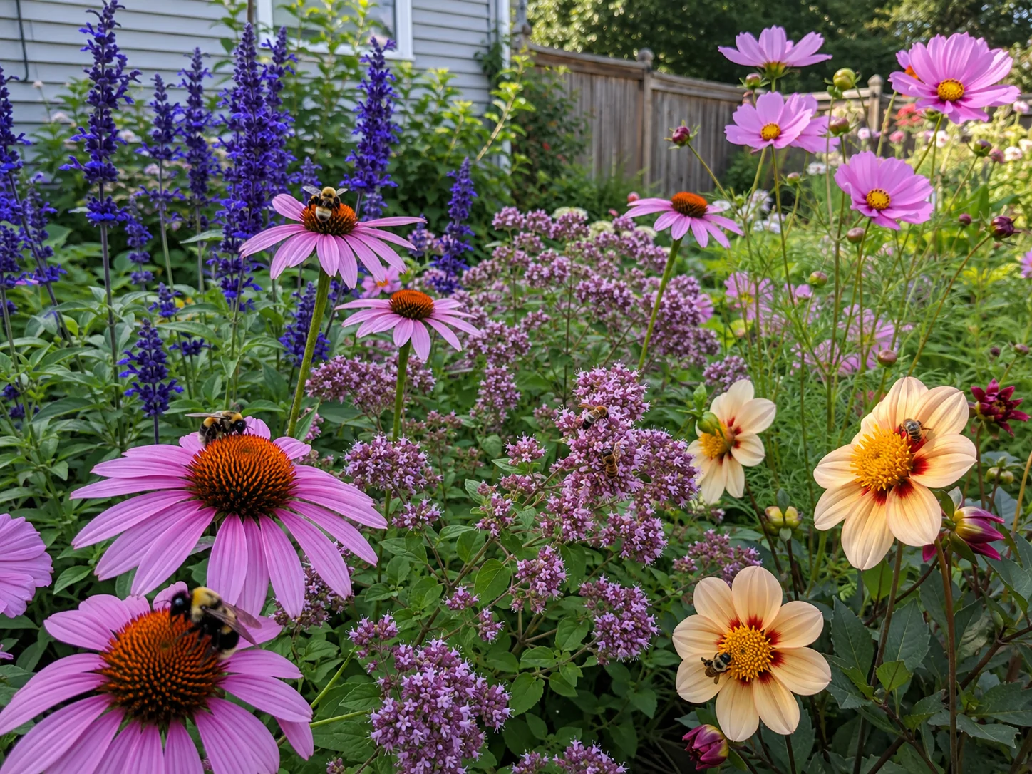 Accessible nectar and pollen flowers for attracting bees to a pollinator garden