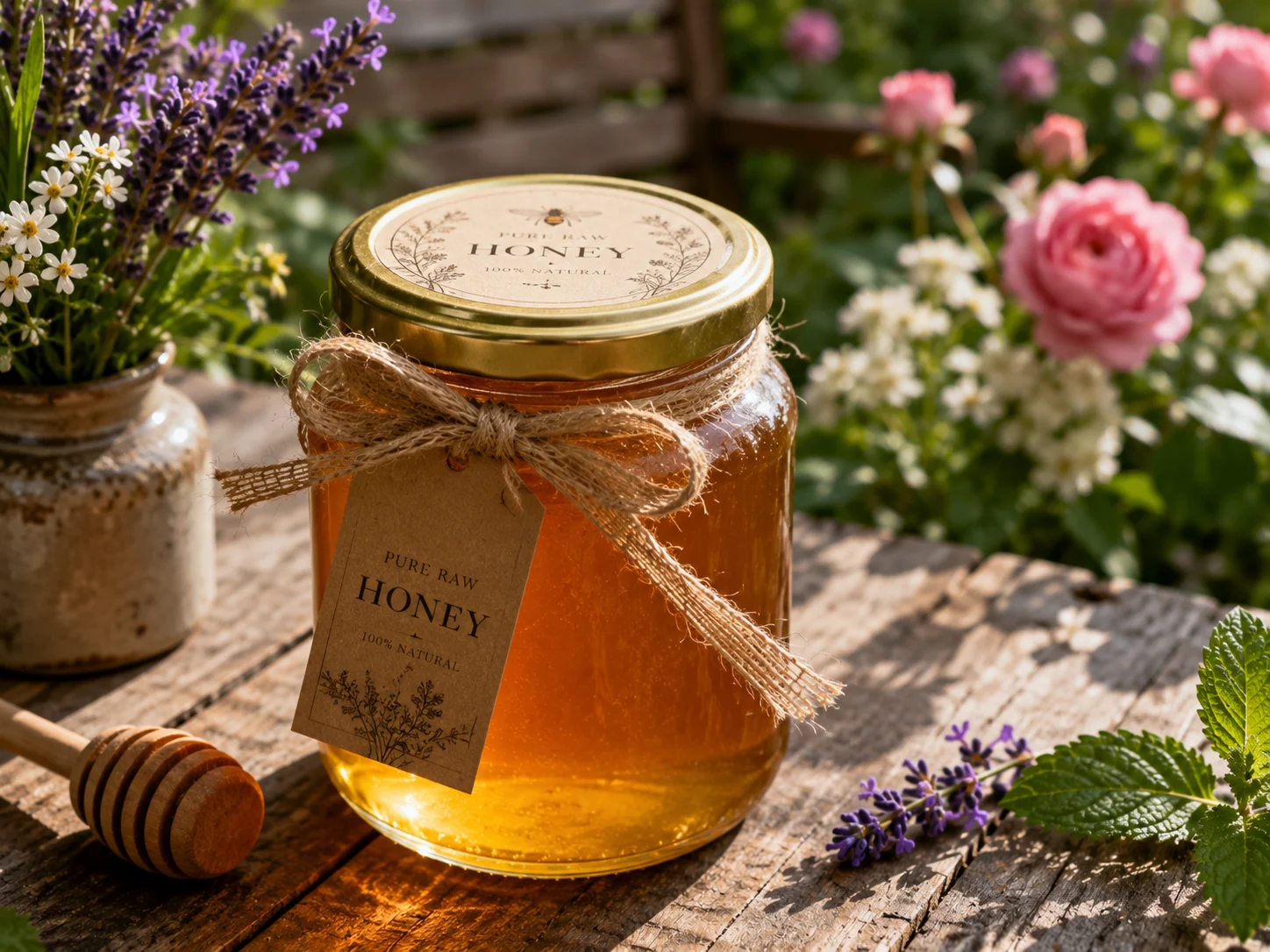 A jar of fresh backyard honey used for neighbor diplomacy.