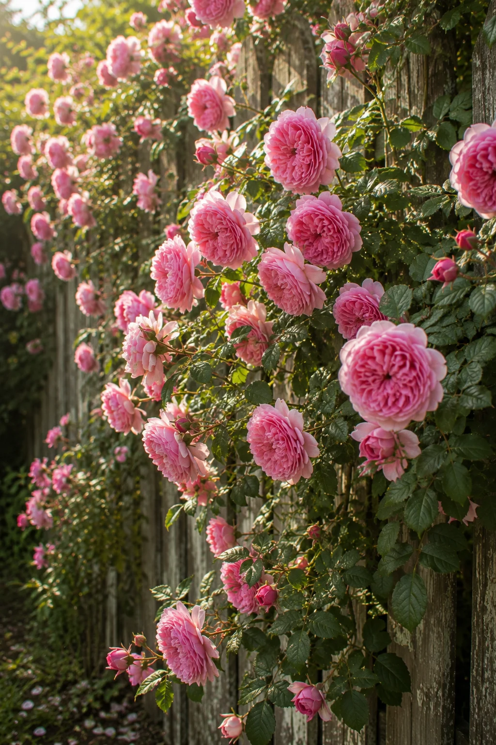 old fashioned climbing rose cottage garden idea