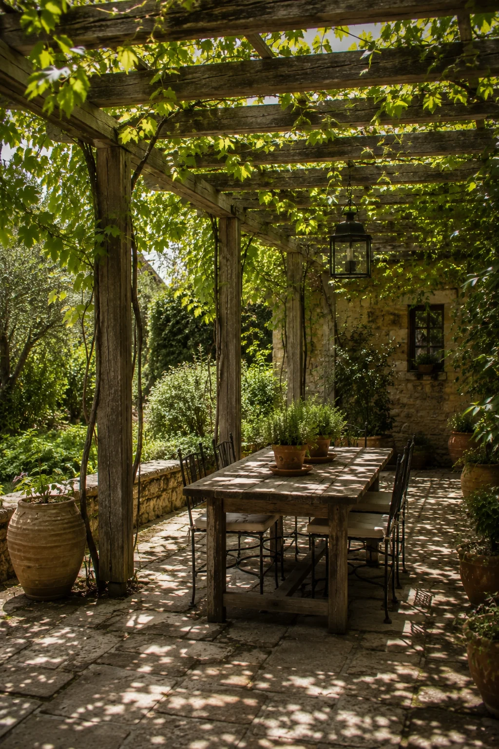 rustic wooden pergola Mediterranean garden idea