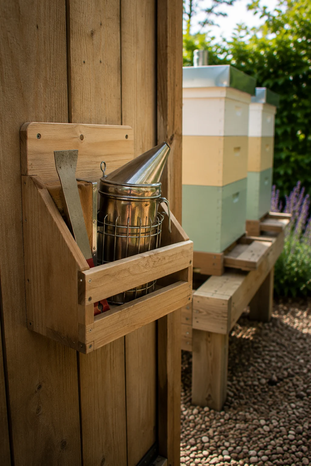 smoker and hive tool caddy beekeeping setup idea