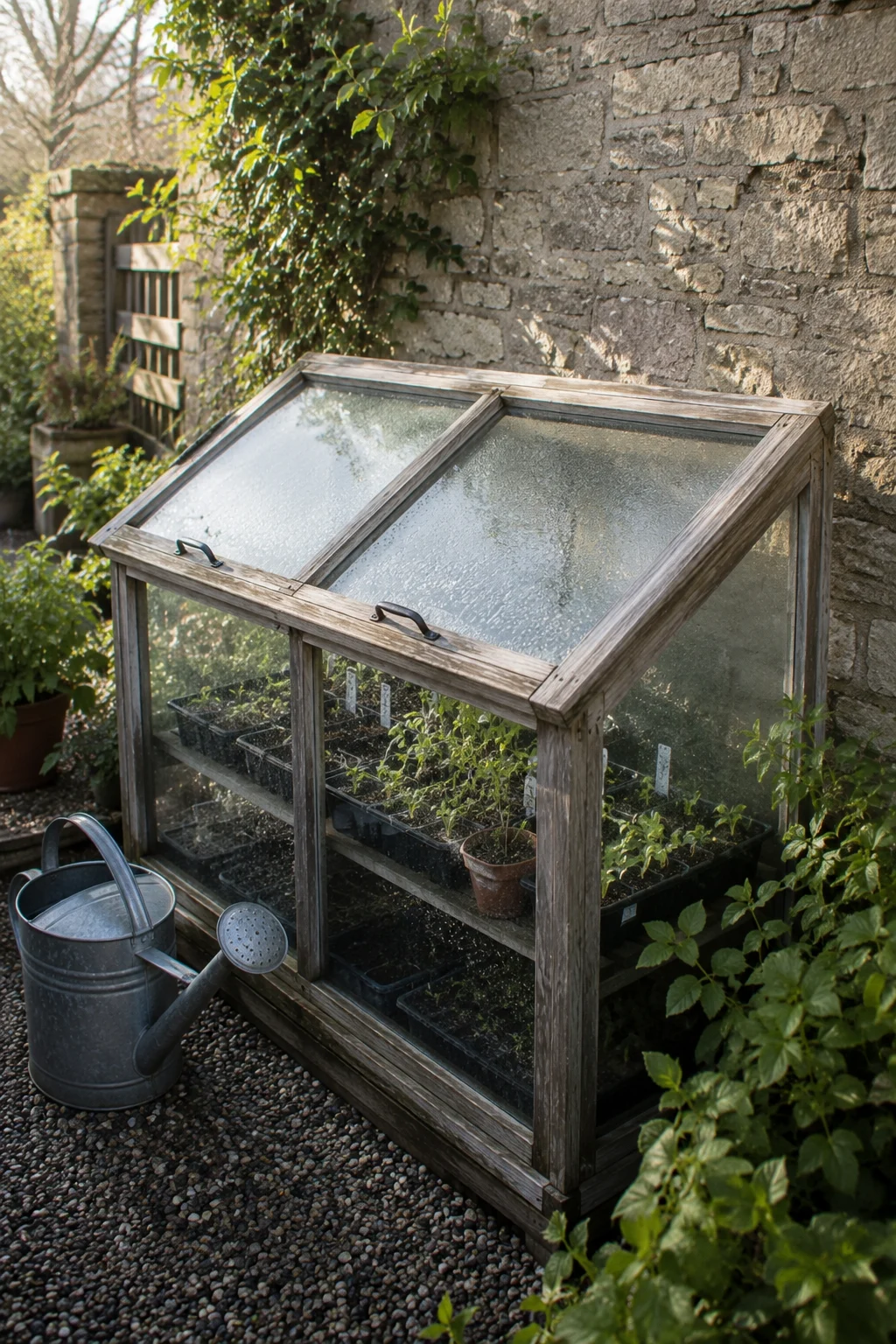 cold frame lean-to greenhouse cottage garden idea