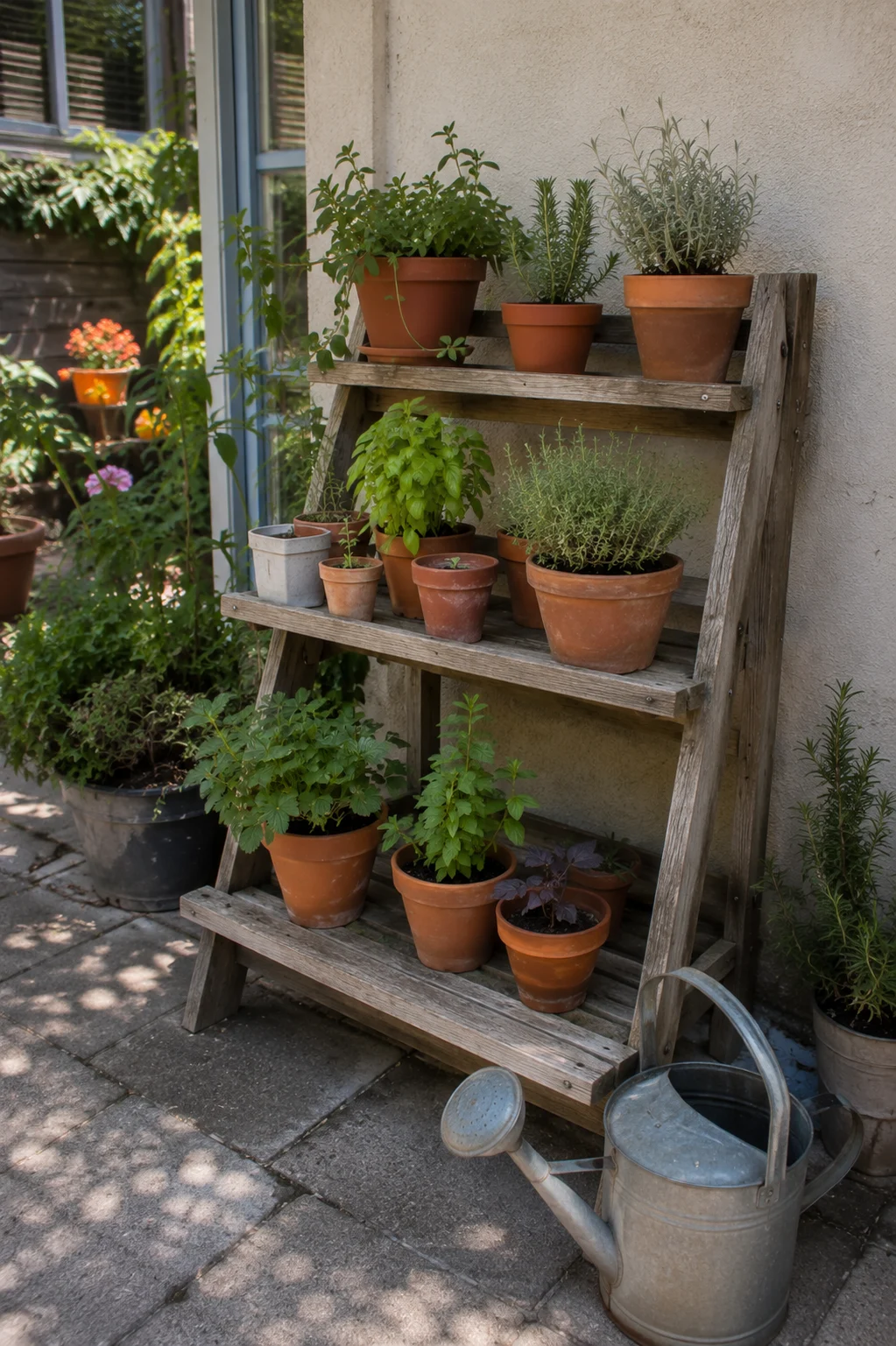 tiered container plant stand small garden idea