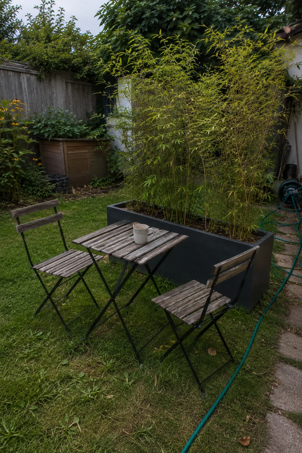 foldable dining set with planter divider small garden idea