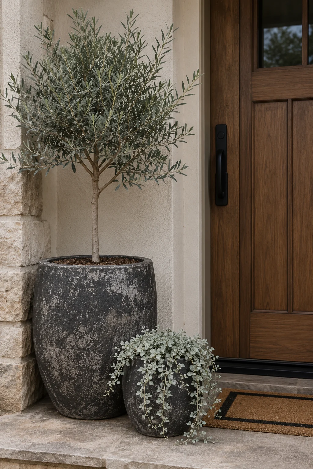 olive tree ceramic planter front door idea.